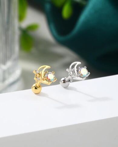 Cocharm 925 Sterling Silver Cartilage Stud أقراط 18G Helix Tragus Earrings Moon Helix Helix Stud Conch Jewelry for Women in Saudi Arabia