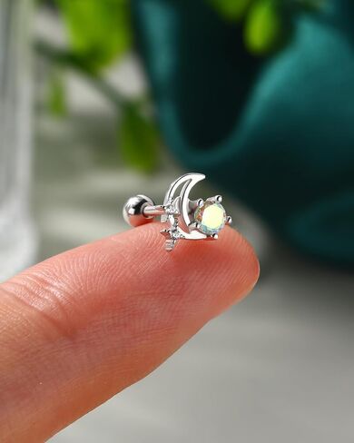 Cocharm 925 Sterling Silver Cartilage Stud أقراط 18G Helix Tragus Earrings Moon Helix Helix Stud Conch Jewelry for Women in Saudi Arabia