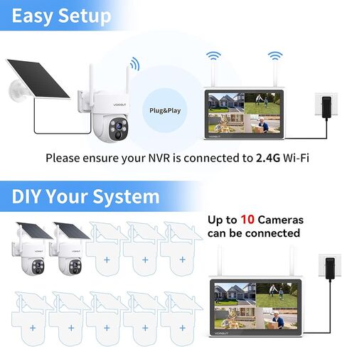 Outdoor Solar Security Camera System Wireless with 10" 10CH Monitor NVR, 2PCS 4MP PTZ Battery Powered Surveillance Camera for Home Security,Human Detection,2-Way Talk,Built-in 500G HDD in Kuwait