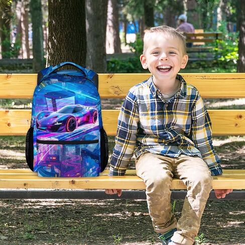 Boys Backpack, School Back Pack for Kids Ages 6-8, Racing Car Backpack, 17 Inch Toddler Schoolbag for Elementary in Saudi Arabia
