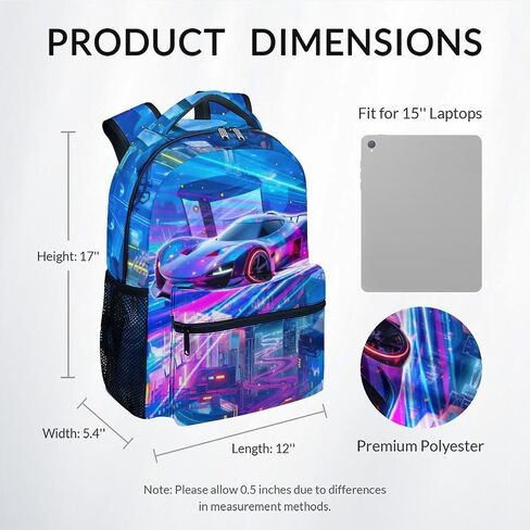 Boys Backpack, School Back Pack for Kids Ages 6-8, Racing Car Backpack, 17 Inch Toddler Schoolbag for Elementary in Saudi Arabia