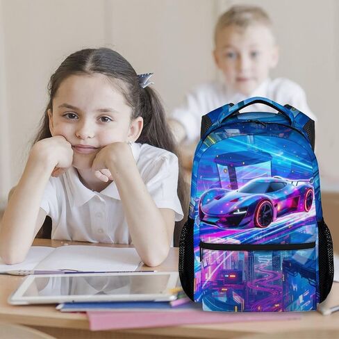 Boys Backpack, School Back Pack for Kids Ages 6-8, Racing Car Backpack, 17 Inch Toddler Schoolbag for Elementary in Saudi Arabia