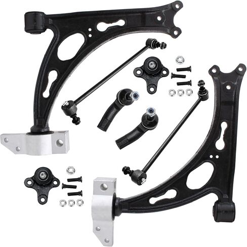 Detroit Axle - LING FRONT 8PC KIT FOR VOLKSWAGEN JETTA GTI RABBIT EOS GOLF AUDI A3 R32 ، 2 أذرع التحكم السفلى مع البطانات 2 مفاصل كرة منخفضة 2 قضبان التعادل الخارجية 2 قضبان التأثير in Saudi Arabia