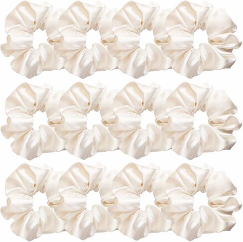 12 Pcs Satin Silk Scrunchies, Hair Ties, Hair Bands, Bow Ropes, Elastic Bracelets, Ponytail Holders, Hair Accessories for Women and Girls (4.5 Inch, Pearl White) in Saudi Arabia