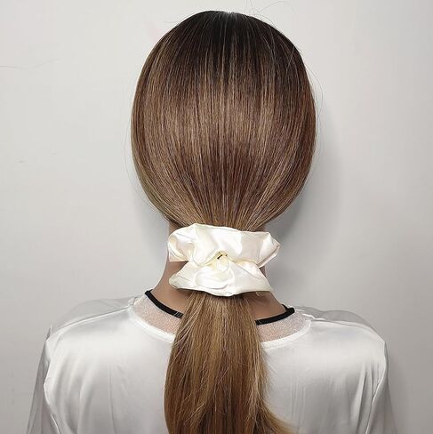 12 Pcs Satin Silk Scrunchies, Hair Ties, Hair Bands, Bow Ropes, Elastic Bracelets, Ponytail Holders, Hair Accessories for Women and Girls (4.5 Inch, Pearl White) in Saudi Arabia