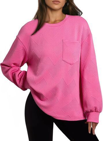 Dokotoo Womens Sweatshirt 2025 عرضة خفيفة الوزن خفيفة الوزن طاقم الرقبة قمم فضفاضة مع جيب in Saudi Arabia