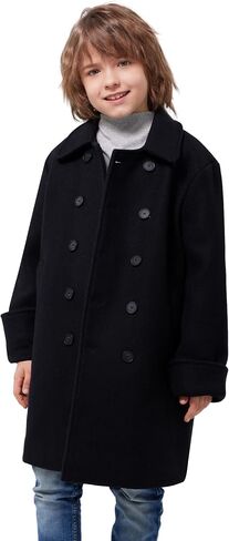 WULFUL Boys Double Breasted Wool Trench Coat Winter Pea Coat in Saudi Arabia