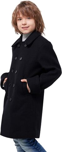 WULFUL Boys Double Breasted Wool Trench Coat Winter Pea Coat in Saudi Arabia
