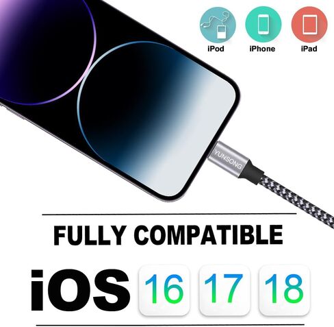 شاحن iPhone [معتمد من MFi]، كابل لايتنينج مجدول من النايلون بطول 6 أقدام، شحن سريع ومزامنة بيانات عالية السرعة، سلك USB متوافق مع iPhone 14 13 12 11 Pro Max XS XR X 8 7 6S 6 Plus SE in Saudi Arabia