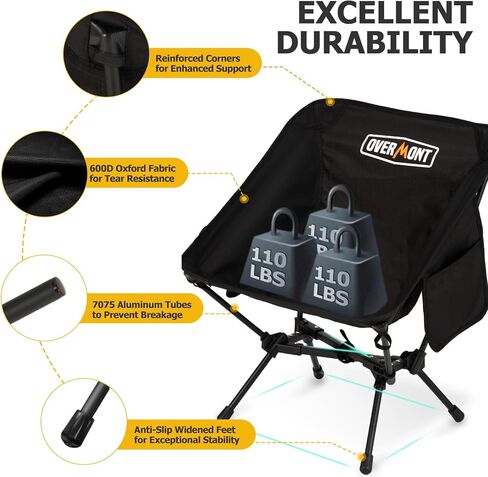 Overmont Pre-Assembled Portable Folding Camping Chair - Lightweight Camp Chair with Side Pocket, Foldable Chair for Outdoor Hiking Beach Travel with Carrying Bag, Supports up to 300LBs 2 pcs in Saudi Arabia