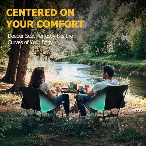 Overmont Pre-Assembled Portable Folding Camping Chair - Lightweight Camp Chair with Side Pocket, Foldable Chair for Outdoor Hiking Beach Travel with Carrying Bag, Supports up to 300LBs 2 pcs in Saudi Arabia