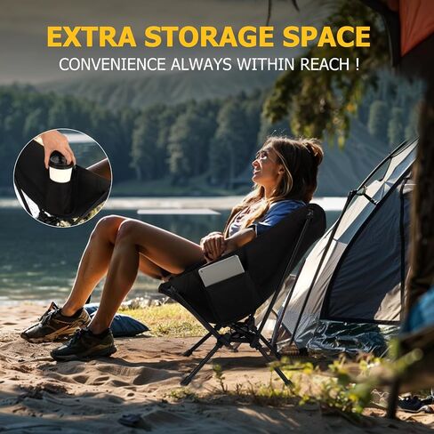 Overmont Pre-Assembled Portable Folding Camping Chair - Lightweight Camp Chair with Side Pocket, Foldable Chair for Outdoor Hiking Beach Travel with Carrying Bag, Supports up to 300LBs 2 pcs in Saudi Arabia