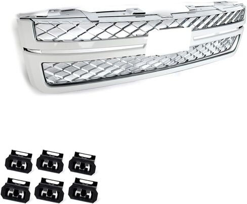 MIC Grille Grille Grill متوافق مع 2011-2014 Silverado 2500 HD 3500 HD (Summit White Trim+Chrome) in Kuwait