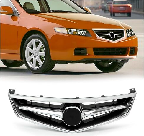 ECOTRIC Front Bumper Grill Compatible with 2006 2007 2008 Honda Acura TSX AC1200112 71121SECA02ZA 71122SECA02 Hood Grille W/O Emblem Silvery+Black in Saudi Arabia