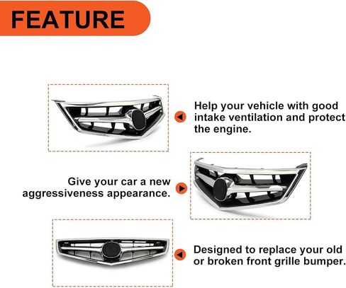 ECOTRIC Front Bumper Grill Compatible with 2006 2007 2008 Honda Acura TSX AC1200112 71121SECA02ZA 71122SECA02 Hood Grille W/O Emblem Silvery+Black in Saudi Arabia