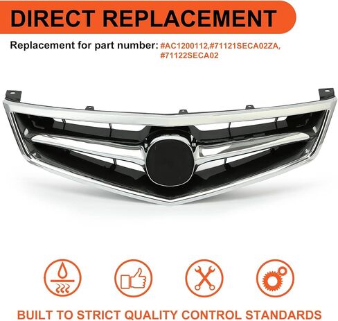 ECOTRIC Front Bumper Grill Compatible with 2006 2007 2008 Honda Acura TSX AC1200112 71121SECA02ZA 71122SECA02 Hood Grille W/O Emblem Silvery+Black in Saudi Arabia