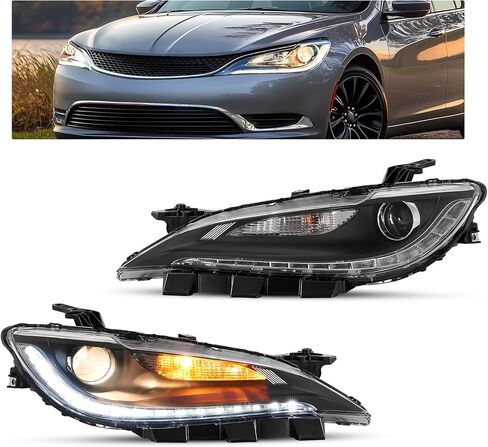 Hecasa Pair المصابيح الأمامية مجموعة W/LED DRL متوافق مع 2016-2017 Chrysler 200 LX/C/Limited/S بديل لـ CH2502293 in Kuwait