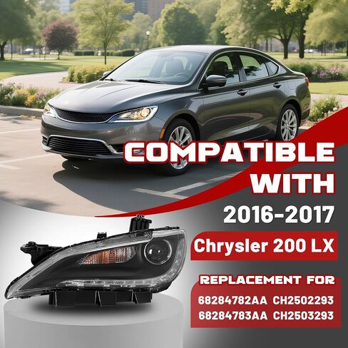 Hecasa Pair المصابيح الأمامية مجموعة W/LED DRL متوافق مع 2016-2017 Chrysler 200 LX/C/Limited/S بديل لـ CH2502293 in Kuwait