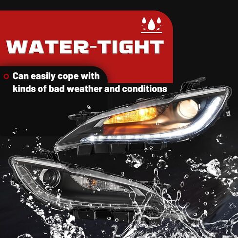 Hecasa Pair المصابيح الأمامية مجموعة W/LED DRL متوافق مع 2016-2017 Chrysler 200 LX/C/Limited/S بديل لـ CH2502293 in Kuwait