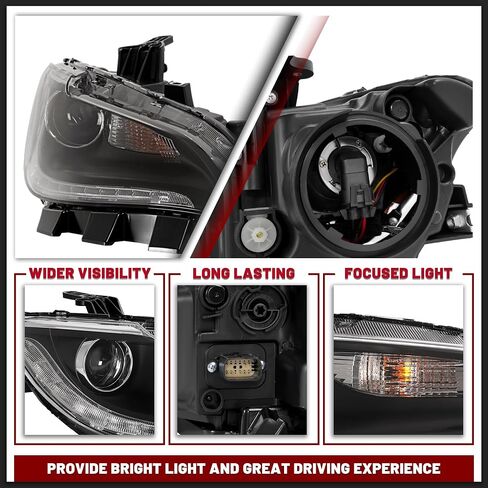 Hecasa Pair المصابيح الأمامية مجموعة W/LED DRL متوافق مع 2016-2017 Chrysler 200 LX/C/Limited/S بديل لـ CH2502293 in Kuwait