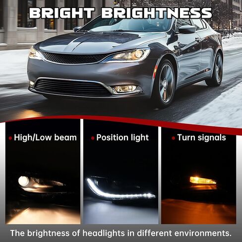 Hecasa Pair المصابيح الأمامية مجموعة W/LED DRL متوافق مع 2016-2017 Chrysler 200 LX/C/Limited/S بديل لـ CH2502293 in Kuwait
