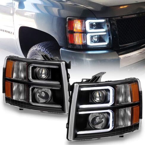 Acanii - لعام 2007-2013 Chevy Silverado 1500 2500 3500 Black Housing LED LED Projector المصابيح الأمامية اليسرى+اليمين in Saudi Arabia