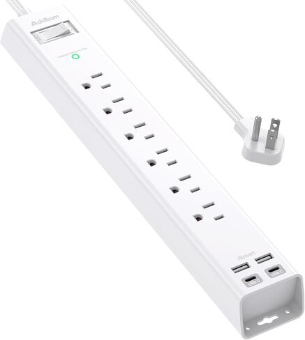 سلك تمديد بطول 10 أقدام - واقي من زيادة التيار الكهربائي، 6 منافذ تيار متردد 4 USB (2 USB C)، قابس مسطح، مثبت على الحائط، محطة شحن مكتبية متعددة المنافذ لمستلزمات غرفة النوم في المنزل والمكتب in Kuwait