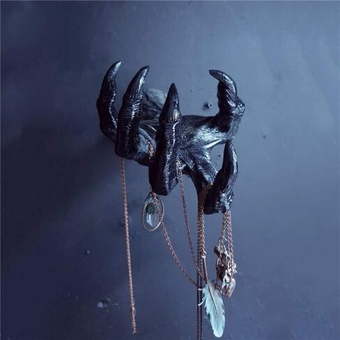 Frjinie Witch's Demon Hand Wall Statues ، Resin Retro Wall Art Hound Hang Decoration ، Decorations القوطية في عيد الهالوين لغرفة المعيشة ، قاعة مدخل أو حامل المجوهرات المفتاحية الخارجية (أسود) in Saudi Arabia