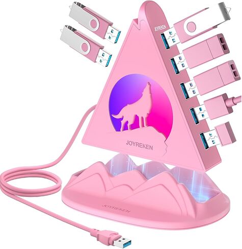 USB Hub 3.0, 7-Port USB Hub with RGB Night Light and Base, Vertical USB Hub Splitter for Desktop,Laptop, MacBook, Xbox, PS4/5, Game Console, Flash Drive, XPS, PC, Printer, Camera, Keyboard in Kuwait