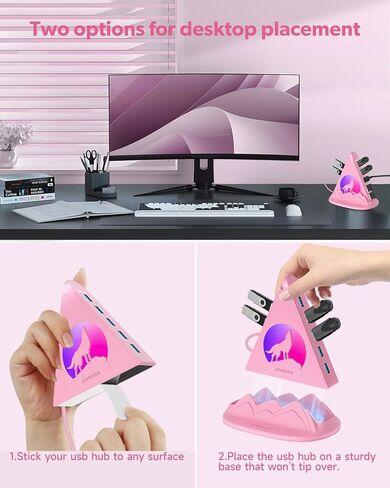 USB Hub 3.0, 7-Port USB Hub with RGB Night Light and Base, Vertical USB Hub Splitter for Desktop,Laptop, MacBook, Xbox, PS4/5, Game Console, Flash Drive, XPS, PC, Printer, Camera, Keyboard in Kuwait