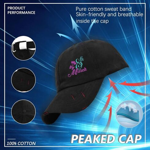8th Marchs Women's Day Hat for Men Washed Distressed Baseball Cap Classic Washed Hiking Hat Breathable in Saudi Arabia