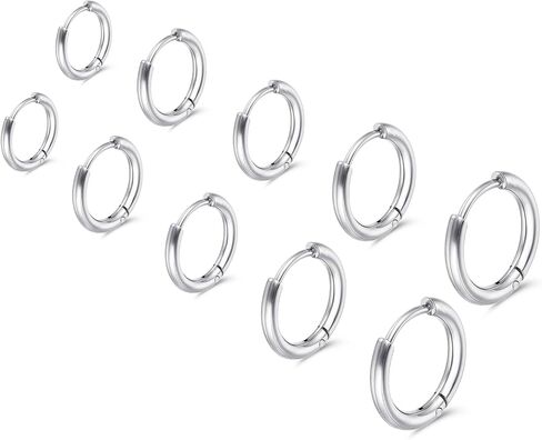 5 Pairs Stainless Steel Hoop Earrings for Women Men, 316 Stainless Steel Huggie Earrings, Mini Huggie Hoops Set for Piercing Jewelry Gift, 6/8/10/12/14mm in Saudi Arabia
