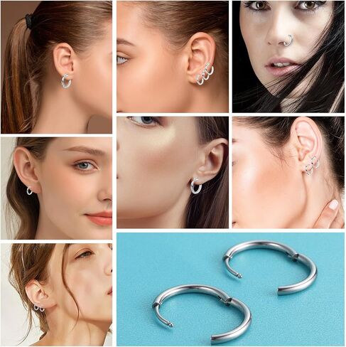 5 Pairs Stainless Steel Hoop Earrings for Women Men, 316 Stainless Steel Huggie Earrings, Mini Huggie Hoops Set for Piercing Jewelry Gift, 6/8/10/12/14mm in Saudi Arabia