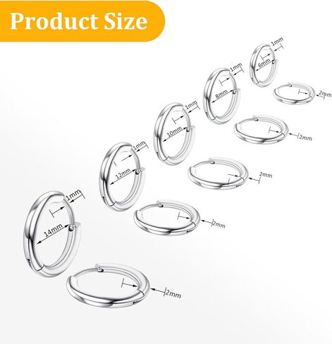 5 Pairs Stainless Steel Hoop Earrings for Women Men, 316 Stainless Steel Huggie Earrings, Mini Huggie Hoops Set for Piercing Jewelry Gift, 6/8/10/12/14mm in Saudi Arabia