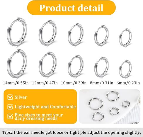 5 Pairs Stainless Steel Hoop Earrings for Women Men, 316 Stainless Steel Huggie Earrings, Mini Huggie Hoops Set for Piercing Jewelry Gift, 6/8/10/12/14mm in Saudi Arabia