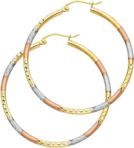 14K TRI COLOL GOLD 2MM 2MM Tube Tube أقراط - 5 حجم مختلف متاح in Kuwait