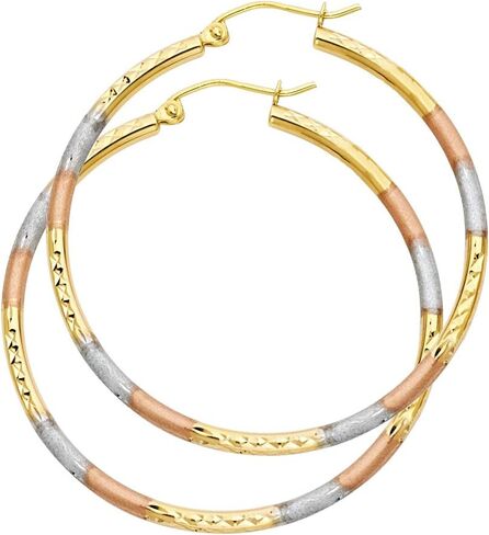 14K TRI COLOL GOLD 2MM 2MM Tube Tube أقراط - 5 حجم مختلف متاح in Kuwait