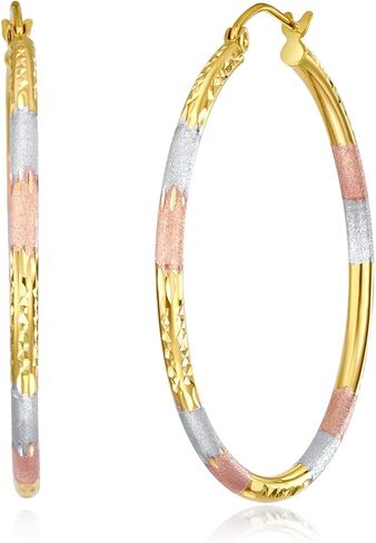 14K TRI COLOL GOLD 2MM 2MM Tube Tube أقراط - 5 حجم مختلف متاح in Kuwait