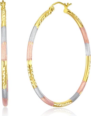 14K TRI COLOL GOLD 2MM 2MM Tube Tube أقراط - 5 حجم مختلف متاح in Kuwait