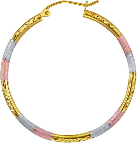 14K TRI COLOL GOLD 2MM 2MM Tube Tube أقراط - 5 حجم مختلف متاح in Kuwait