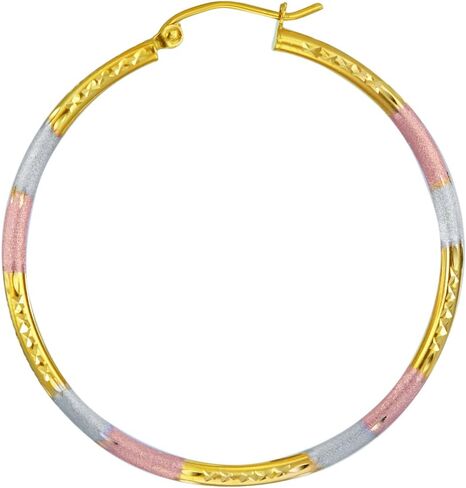 14K TRI COLOL GOLD 2MM 2MM Tube Tube أقراط - 5 حجم مختلف متاح in Kuwait
