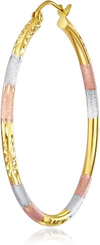 14K TRI COLOL GOLD 2MM 2MM Tube Tube أقراط - 5 حجم مختلف متاح in Kuwait