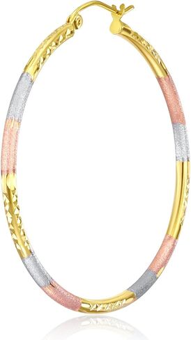 14K TRI COLOL GOLD 2MM 2MM Tube Tube أقراط - 5 حجم مختلف متاح in Kuwait