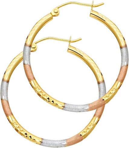 14K TRI COLOL GOLD 2MM 2MM Tube Tube أقراط - 5 حجم مختلف متاح in Kuwait