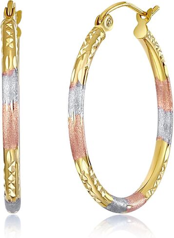 14K TRI COLOL GOLD 2MM 2MM Tube Tube أقراط - 5 حجم مختلف متاح in Kuwait
