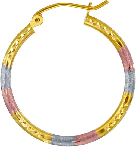 14K TRI COLOL GOLD 2MM 2MM Tube Tube أقراط - 5 حجم مختلف متاح in Kuwait
