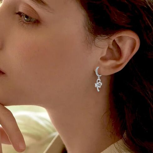 Sterling Silver Hoop Earrings for Women - Cubic Zirconia Love Heart Bow Earrings Hypoallergenic for Sensitive Ears Dainty Loop Jewelry Gifts for Wife Mom in Saudi Arabia
