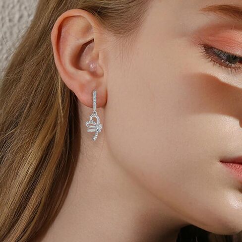 Sterling Silver Hoop Earrings for Women - Cubic Zirconia Love Heart Bow Earrings Hypoallergenic for Sensitive Ears Dainty Loop Jewelry Gifts for Wife Mom in Saudi Arabia