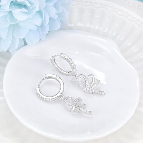 Sterling Silver Hoop Earrings for Women - Cubic Zirconia Love Heart Bow Earrings Hypoallergenic for Sensitive Ears Dainty Loop Jewelry Gifts for Wife Mom in Saudi Arabia