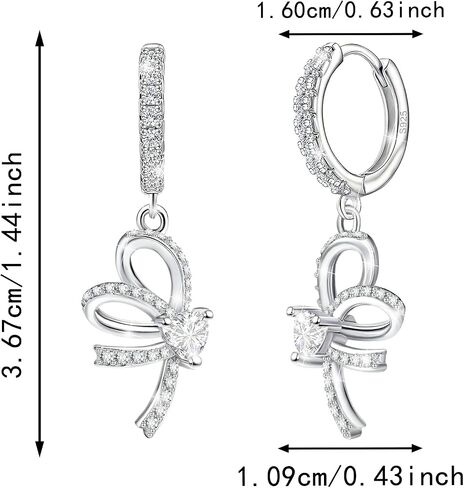 Sterling Silver Hoop Earrings for Women - Cubic Zirconia Love Heart Bow Earrings Hypoallergenic for Sensitive Ears Dainty Loop Jewelry Gifts for Wife Mom in Saudi Arabia